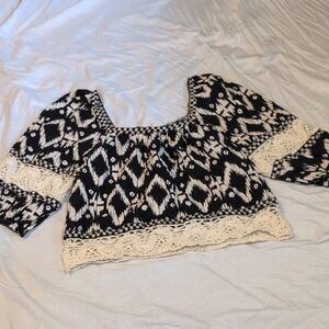 Christian Siriano Black and Cream Lace Crop Top